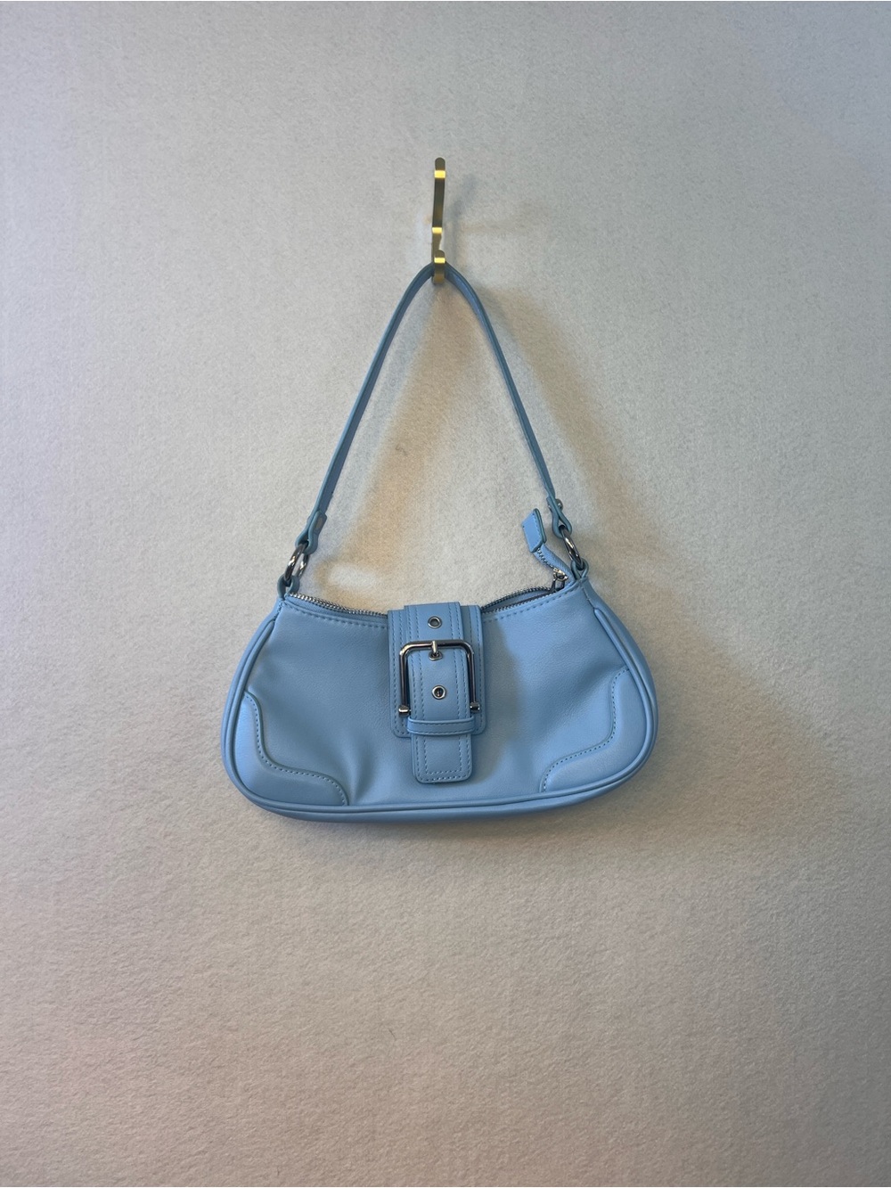 Soft Sky Blue Mini Shoulder Bag with Buckle Detail